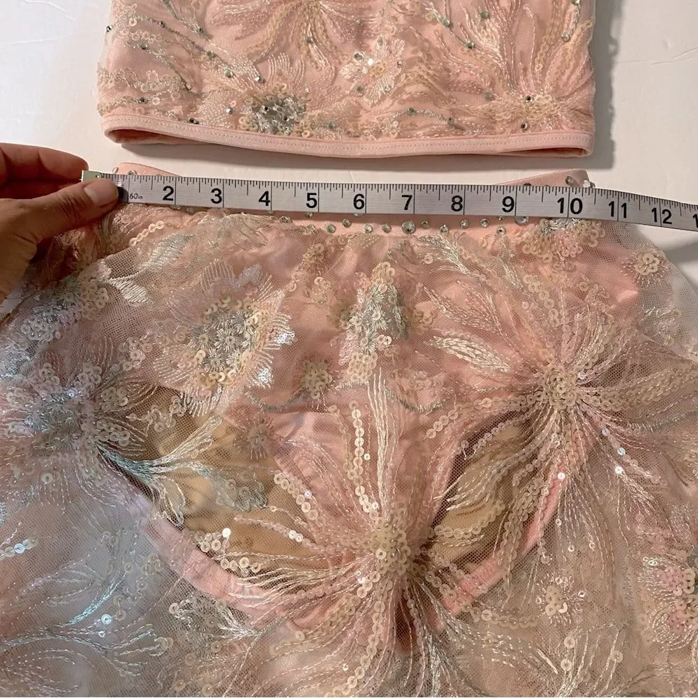 Competition Solo Costume lyrical dance costume leotard 2 piece pink set lace LC